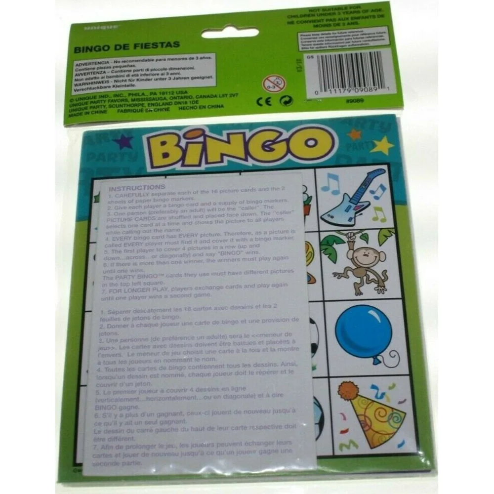 3/$15 Party Bingo Game by Unique, Party Game New Ages 3+ Players